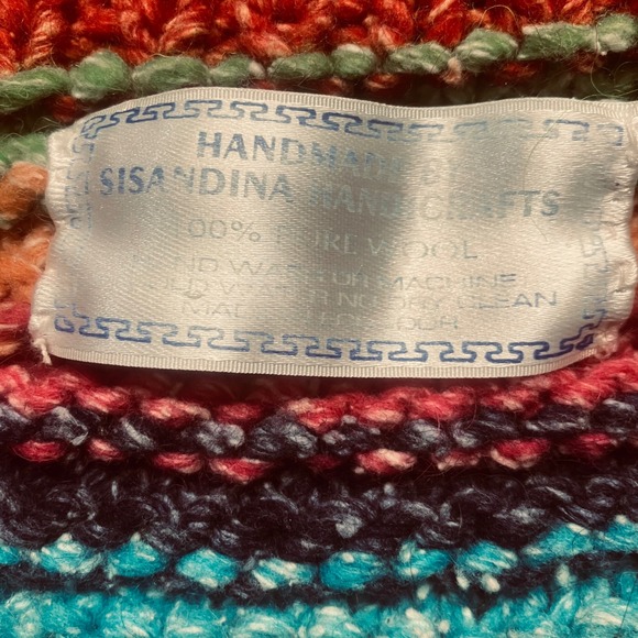 Handmade Sisandina Handicrafts 100% Wool Striped Zip Up Sweater Jacket Women's L - Picture 4 of 8